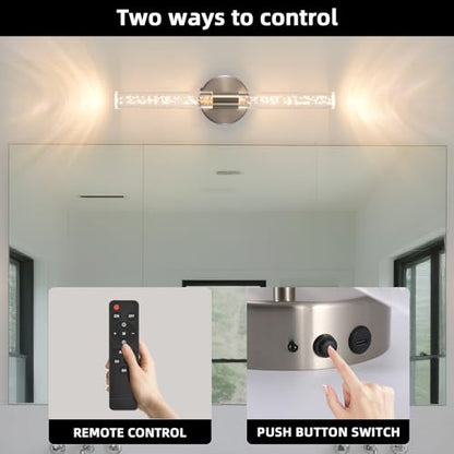 Modern LED Battery Operated Wall Sconces Set of Two, Dimmable Bathroom Crystal Wall Sconce, USB Rechargeable Brushed Nickel Vanity Wall Lamp, Bubble Wall Lights For Bedroom, Living Room. 20-Inch - color: Brushed Nickel