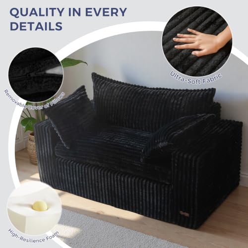 MAXYOYO Boneless Couch, 59-Inch Couch in a Box, Deep Loveseat | Foam-Filled Boneless Loveseat, Deep Seating for Two with No Assembly, Ideal for Living Rooms, Bedrooms or Apartments, Black - color: Black