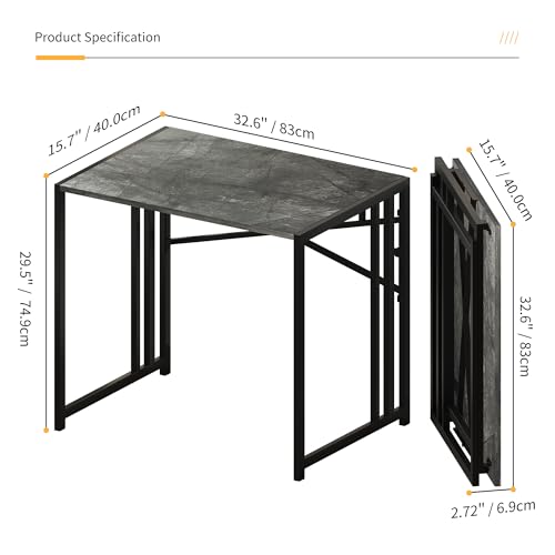 Lutown-Teen Small Folding Computer Desk 32 inch, Grey | Writing Gaming Computer Desk for Small Spaces, No Assembly Required Office Desk - color: Grey, size: 32 Inch