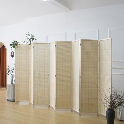 8 Panel Bamboo Room Divider - 5.6 ft Tall Folding Privacy Screen, Natural Beige Freestanding Partition Wall (67" x 122.8", 8-Panel) - color: Beige, size: 8 Panel