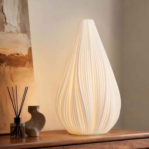 Modern Ceramic Decorative Table Lamp Living Room Bedroom Bedside | Handcrafted Unique Warm Ambient Lighting Lamp, Accent White Translucent Ceramic shade, Fully Dimmable, Corded, Bulb Included