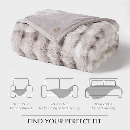 Faux Rabbit Fur Bubble Throw Blanket, 50"x60", Light Grey | Ultra Soft, Luxury Faux Rabbit Fur Throw, Thick Warm Bubble Blanket, Cozy Fluffy Reversible, for Bed, Couch, Chair, Sofa - color: Marble Grey, size: 50"x60"