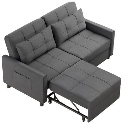 Aiho 54" Sleeper Sofa Bed, Pull-Out Couch, Dark Gray | Pull-out Sofa Bed with Adjustable Backrest and Side Pocket, Ideal for Apartments, Guest Rooms and Living Rooms - size: 2 Seater