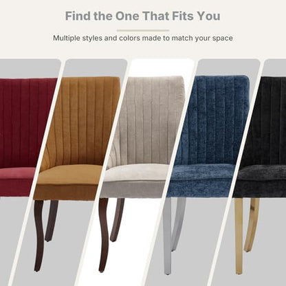 Upholstered Dining Chairs Set of 2, High Back Side Chairs for Kitchen and Dining Room, Mid-Century Modern Fabric Seating with Solid Wood Legs, Beige - color: Beige, size: Set of 2