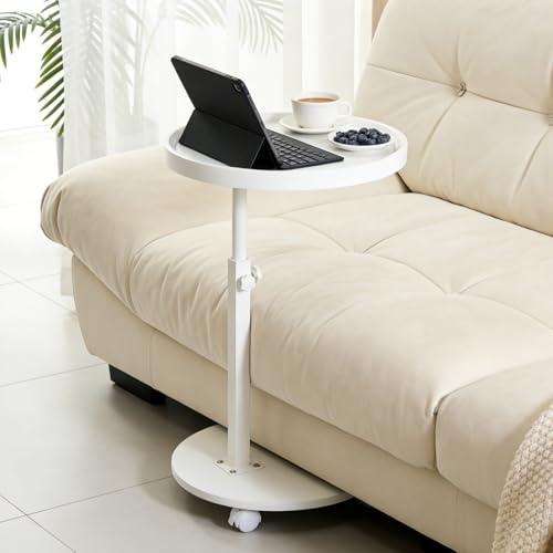 C Table End Table Adjustable Height, Couch Tables That slide under for Small Spaces, 360°Swivel TV Tray Table, C Shaped Side Tables Living Room and Bedroom for Sofa, Bed, Chair, Snack (White Color) - color: White