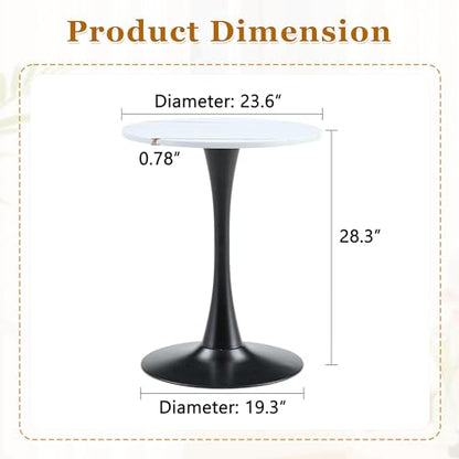 23.6 Inch Round Tulip Dining Table, Modern Pedestal Base Kitchen Table for Small Spaces, Cafe, Living Room - White