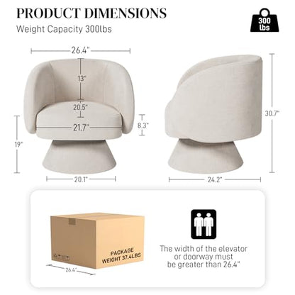 Swivel Barrel Chair Set of 2 , 360 Degree Small Accent Chair, Linen Beige | Modern 360 Degree Swivel Barrel Chair Set, Comfy Small Vanity Accent Chair with Pillow for Living Room,Bedroom,Office - color: Beige White