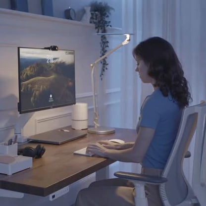 UPLIFTDESK E7 LED Desk Lamp – Adjustable 3 Color Modes, Dimmable Home Office Desk Light for Standing Desk, Dual Monitors, Aluminum Task Lamp (Silver Lamp, Silver Base) - color: Silver Lamp Silver Base