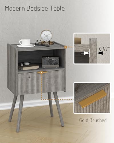 Nightstand,Modern Bedside Table with Storage Drawer and Open Wood Shelf, for Living Room, Bedroom and Small Spaces, Accent Night Stand with Solid Wood Legs, Easy Assembly,Grey Oak - color: Grey Oak