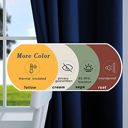 Mrs.Naturall Bathroom Curtains Window,Blackout Kids Curtains for Boys Bedroom,Dark Navy Blue,45 Inch Length,Set of 2 Panels - color: Navy Blue, size: 34"W x 45"L (Pack of 2)