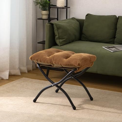 15"(H) Folding Ottoman, Set of 2, Foldable Footrest Stool, Small Foot Stool for Couch, Collapsible Foot Rest Ottoman for Sofa, Accent Padded Ottomans for Living Room, Bedroom, Brown - color: Brown 2pcs