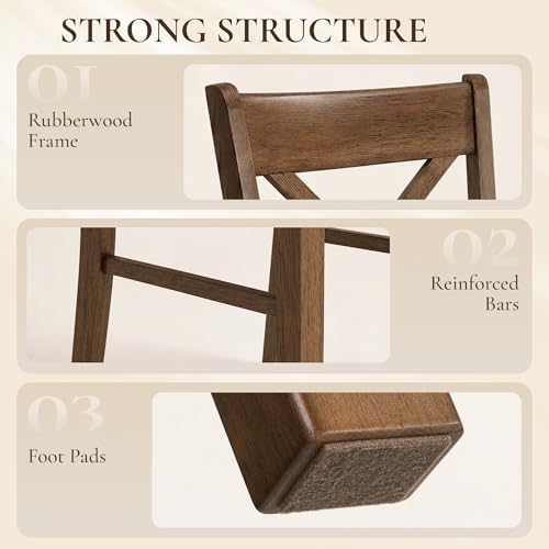 HOMCOM Dining Chairs Set of 2 Upholstered Kitchen Chairs Cross Back Walnut | Rubberwood Frame, Padded Seat, for Living Room, Dining Room, Kitchen - color: Walnut, style: Cross Back