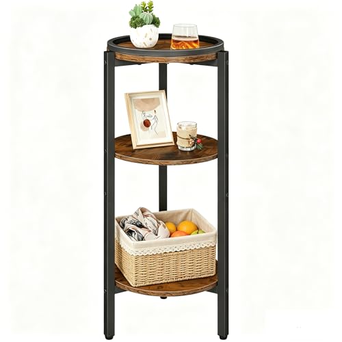HOOBRO Small Round Side Table, 3-Tier Tall Coffee Drink Table for Sofa Couch, 28.7" H Slim Nightstand, Circle Accent End Table for Living Room, Corner, Bedroom, Rustic Brown BF182BZ01 - color: Rustic Brown + Black