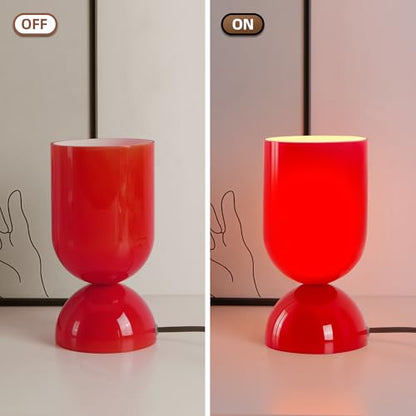 8.9" Dimmable Modern Glass Table Lamp, Glossy Red | Dome Base - color: Red