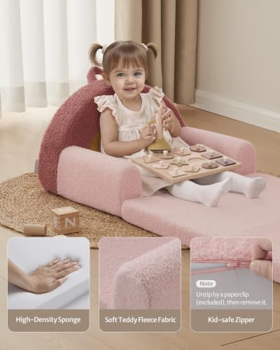 Blissful Diary Kids Couch, 2-in-1 Soft Kids Sofa, Kids Sofa Chair, Comfy Kids Furniture for Playroom, Reading & Play, Rainbow Blush - color: Rainbow Blush
