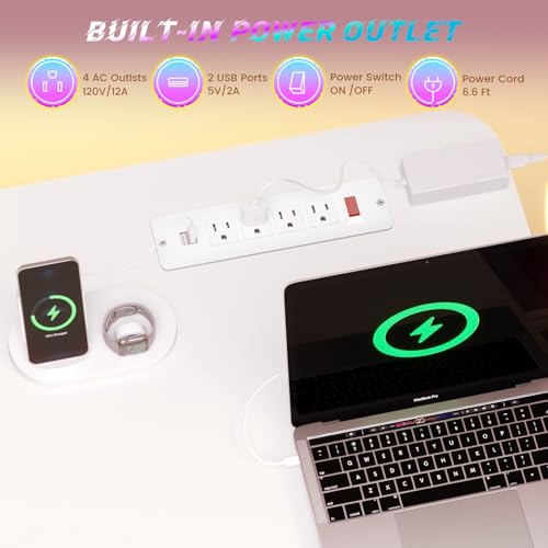 SEDETA Small Standing Gaming Desk, 31.5" Rolling Computer PC Desk Electric Height Adjustable with Power Outlet, Pegboard & Storage Shelves, RGB LED Light, for Small Spaces/Bedroom/Gaming, White - color: White