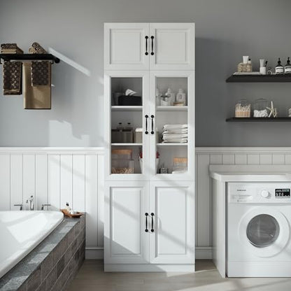 Bobve 86.6" H Extra Tall Narrow Storage Cabinet, Tall Bathroom Cabinet with Glass Door and Shelves, 5-Tier Free-Standing Cube for Bathroom, Living Room, Kitchen, Big Compartment - size: 31.5"W