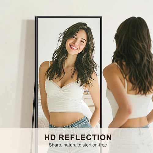FICTOR Full Length Mirror with Stand, Floor Standing Mirror, 56"x15", Black | HD Shatterproof Glass, Free-Standing or Wall-Mounted, Full Body Mirror for Bedroom, Living Room, Dressing Room, Entryway - color: Black, size: 56"L x 15"W