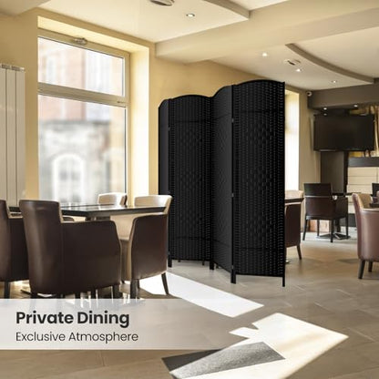 4 Panel Folding Room Divider,Woven Privacy Screen,Black | Solid wood frame, handcrafted diamond pattern, 6FT tall, extends to 63 inches wide, no assembly required - color: Black, size: 4-Panel