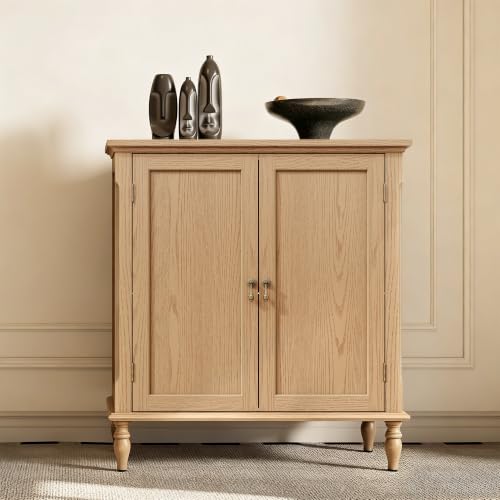 ARTPOWER Vintage Buffet Cabinet with Storage, Solid Wood Veneer, Natural | Sideboard Cabinet with 2 Doors, Credenza with Adjustable Shelves for Living Room, Dining Room, Entryway - color: Wood