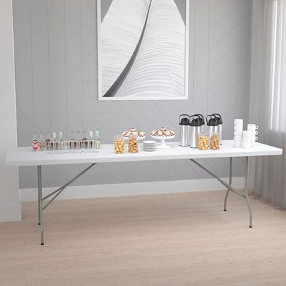 Flash Furniture 8-Foot Granite White Plastic Folding Table | Lightweight, Easy Storage, Commercial Grade - color: Granite White, size: 8 feet