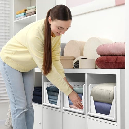 Sorbus 3 Pack Folding Closet Shelf Organizer for Clothes - Versatile Stackable Storage Baskets for Closet, Bathroom, Kitchen and Garage - Easy Access Open Front Design - Plastic Organizer Shelves - size: 3 Large