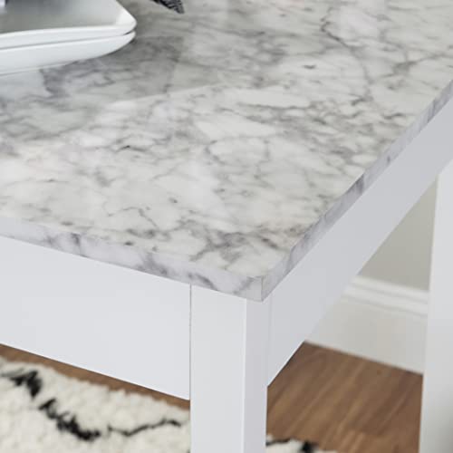Linon White 3 Piece Faux Marble Tavern Set - color: White