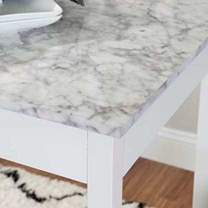 Linon White 3 Piece Faux Marble Tavern Set - color: White