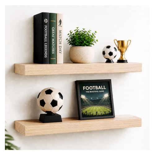 Habudda Floating Shelves, Wooden Wall Shelf for Rustic Decor, Hanging Display Shelving for Bedroom Bathroom Kitchen Living Room, Natural Wood, Invisible Bracket, 23.6"×6.7"×1.6", 2-Pack | Floating Wall Shelves, Rustic Farmhouse Hanging Display Shelf for B