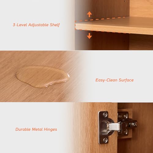 WAMPAT Buffet Cabinet with Storage, Kitchen Sideboard Cabinet with Door and Adjustable Shelf, Modern Farmhouse Credenza Wood Coffee Bar Table for Kitchen, Dining Room, Living Room, Mocha - color: Mocha