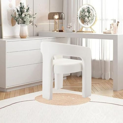 HNY Modern PU Leather Barrel Single Dining Chair, White | Upholstered Accent Armchair With Wide Seat Stylish Design For Living Room Bedroom Vanity And Small Spaces - color: White Pu