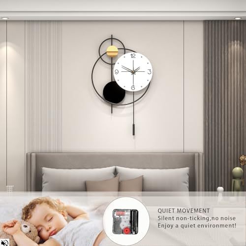 Large Modern Wall Clock for Living Room Decor 24 Inch Big Decorative Black Metal Wall Clock with Pendulum for Home Bedroom Kitchen Office Battery Operated Non Ticking Decoration Clocks Wall - style: Contemporary