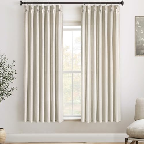 63 Inch Linen Pinch Pleat Curtains for Living Room Beige Curtain 2 Panel | Beige Cream, Modern, 63 Inch Long, Light Filtering, Privacy, Bedroom, Living Room, Burlap Textured, Memory Shape, Boho - color: Beige, size: 40"W x 63"L (Pack of 2)