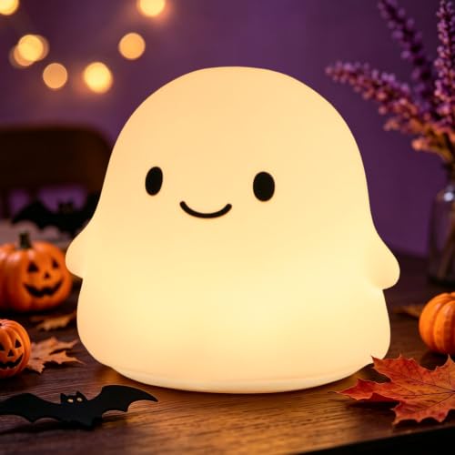 Rytinazzz Halloween Ghost Night Light, 50-Hour Battery & Pat Control, Cute Squishy Lamp for Kids Room Decor, USB Rechargeable with Timer, Cute Home Decor - color: Ghost
