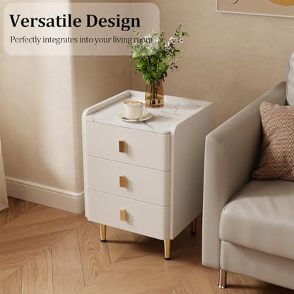 AQIMUELE Narrow Nightstand with Drawers, Narrow Side Table Leather, Small Bedside Tables for Bedroom. (White) - color: White, size: 15.7''W x 15"D x 22.8"H