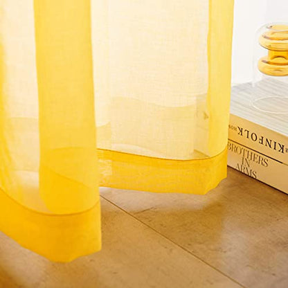 Butter Yellow Sheer Curtains 72 Inches Long Semi Faux Linen Yellow Sheers Curtain for Bedroom Living Room Girls Kids Room 2 Panels 52x72 Inch Length Gold - color: Butter Yellow, size: 52"W x 72"L (Pack of 2)