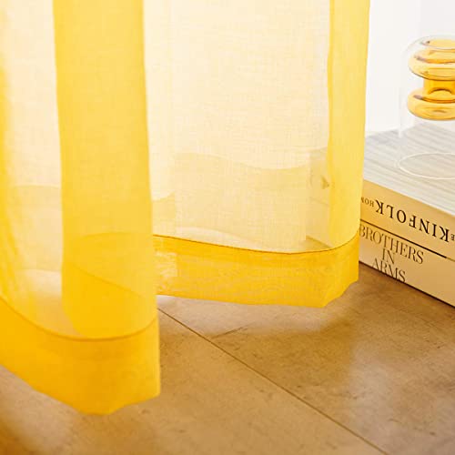 Christmas Yellow Semi Sheer Curtains 63 inch Length in Curtains Faux Linen Bright Yellow Sheers Curtain for Bedroom Living Room Girls Kids Room 2 Panels 52x63 Inches Long - color: Butter Yellow, size: 52"W x 63"L (Pack of 2)