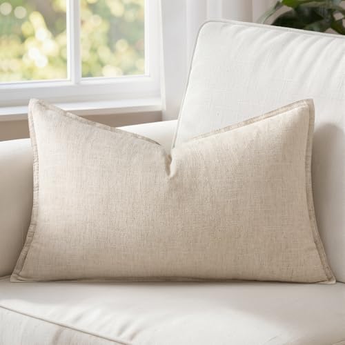 MIULEE 장식용 리넨 요추 베개 커버 30.5x50.8cm 내추럴 베이지 | Boho Farmhouse 뉴트럴 소파 침대용 롱 스로우 베개, 액센트 모던 베개 커버 1팩, 소파 거실 홈 데코 - color: 내추럴 베이지., size: 20" x 12" (Pack of 1)