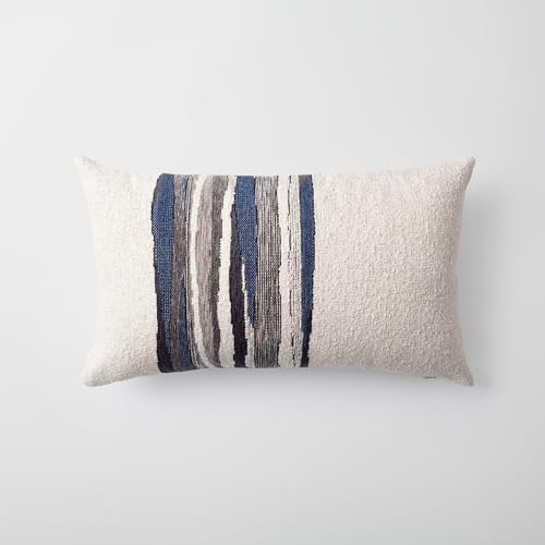 Throw Pillow Covers 20x20 Inch, Pack of 1 Textured Linen Blend with Woven Stripe, Decorative Throw Pillow Case for Couch Sofa, Elegant Design, Combos, Navy Blue 12x20 Inch - color: Navy Blue, size: 20" x 12" (Pack of 1)