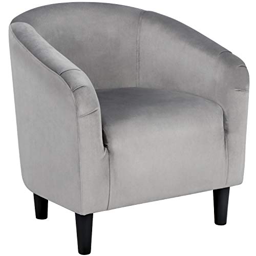 Yaheetech Small 25.5in Wide Velvet Barrel Accent Chair for Bedroom, Gray | Compact Cozy Barrel Chairs with a Curved Silhouette, Upholstered Furry Armchair for Small Spaces, Living Room Bedroom Corner - color: Gray (Velvet), style: without Ottoman
