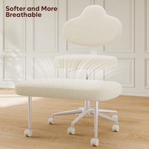 Cross Legged Office Chair with Wheels, Meditation Chair, ADHD Chair for Adults, Wider Height Adjustable Backrest and Seat, Yoga Office Chair, Teddy Fabric, Off White - color: Teddy Fabric Beige, size: Cloud Lounge