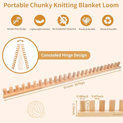 Zlshmoee Chunky Blankets Loom Knitting Looms Portable DIY Hand Knitting Kit for Beginners and Adjustable Foldable Portable Extra Loom Large 48,55,60 Inch (55inch) - color: 55in'' fold
