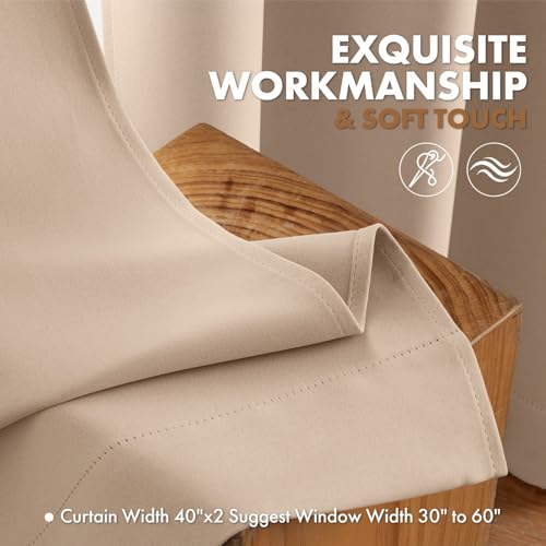 MIULEE Beige Blackout Curtains for Bedroom Living Room 40"x72" Long 2 Panel | Thermal Insulated, Room Darkening Drapes, Rod Pocket, Noise Reduction, Light Blocking, Solid Window Treatments - color: Beige, size: 40"W x 72"L (Pack of 2)
