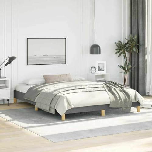 Queen Size Bed Frame, Upholstered Platform Bed with Breathable Fabric, Sturdy Engineered Wood Base, Low Profile Modern Bedroom Furniture, Dark Grey - color: Dark Gray, size: Queen & 9.8"