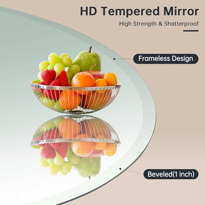 Frameless Round Mirror 30 Inch, Round Mirror with 1 inch Beveled Edge, Beveled Bathroom Mirrors for Vanity, Living Room, Entryways - size: 30"L x 30"W