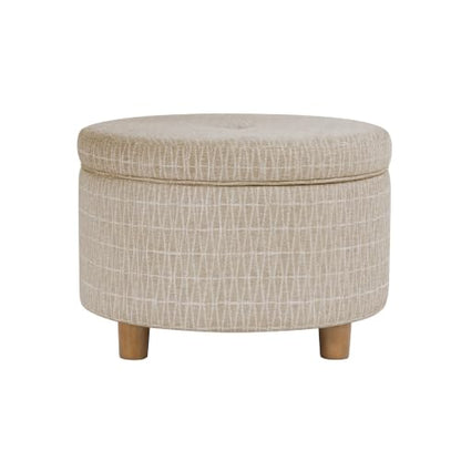 HomePop 24" Large Round Storage Ottoman - Tan Geometric Pattern - color: Tan Geometric Pattern