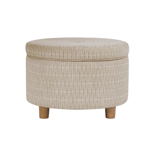 HomePop 24" Large Round Storage Ottoman - Tan Geometric Pattern - color: Tan Geometric Pattern