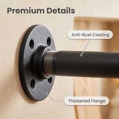Industrial Pipe Clothing Rack, Hanging Clothes Rod, Wall Garment Rack | Heavy Duty Space Saving Clothes Bar, Metal Clothing Hanging Rails for Closet Home Bedroom Retailer Laundry, Black, 2Pcs