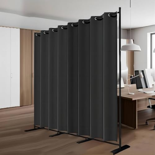 Portable Room Divider Panel, Folding Freestanding Room Partition Wall, Home Vertical Curtain Divider Stand Ceiling Self Stand, Space Privacy Screen for Office, Black