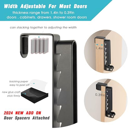2 Pack Clothes Drying Rack, All Metal Over The Door Hooks, Thickness Adjustable, Collapsible, Space-saving Hangers Organizer, Fit 1/2/5'' Doors (Black) - color: Metal-Black